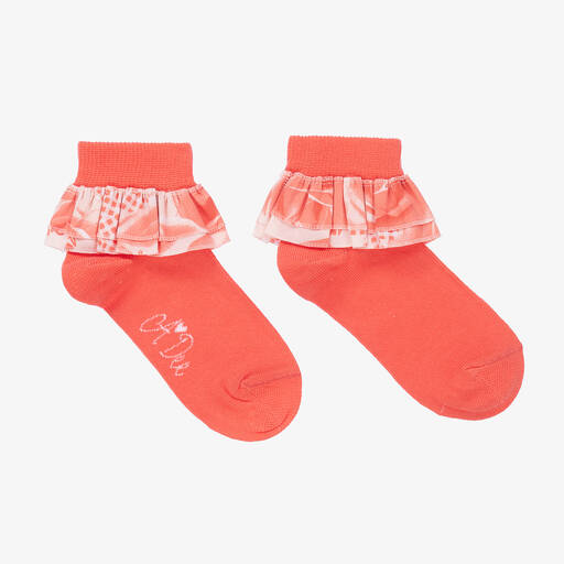 A Dee-Girls Coral Pink Frilly Ankle Socks | Childrensalon Outlet
