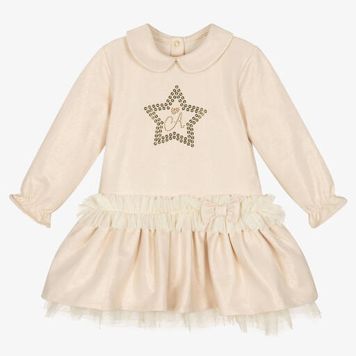 A Dee-Girls Gold Cotton Jersey Dress | Childrensalon Outlet