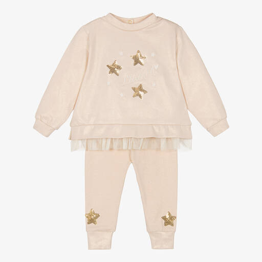 A Dee-Girls Gold Cotton Jersey Star Tracksuit | Childrensalon Outlet