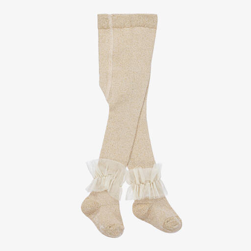 A Dee-Girls Gold Frilly Tights | Childrensalon Outlet