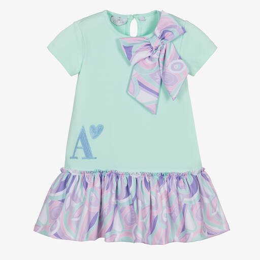 A Dee-فستان قطن جيرسي لون أخضر باستيل مزين بفيونكة | Childrensalon Outlet