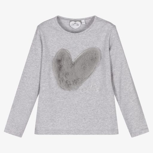 A Dee-Girls Grey Cotton Top | Childrensalon Outlet