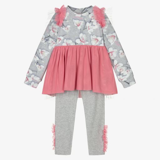 A Dee-Girls Grey & Pink Leggings Set | Childrensalon Outlet