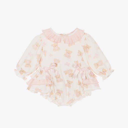 A Dee-Girls Ivory Cotton Bear Romper | Childrensalon Outlet