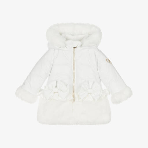 A Dee-Белая куртка с капюшоном из искусственного меха для девочек | Childrensalon Outlet