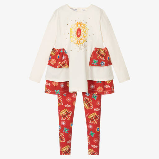 A Dee-Baumwoll-Leggings-Set Elfenbein/Rot | Childrensalon Outlet