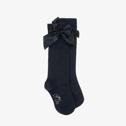 A Dee-Girls Navy Blue Bow Knee-High Socks | Childrensalon Outlet