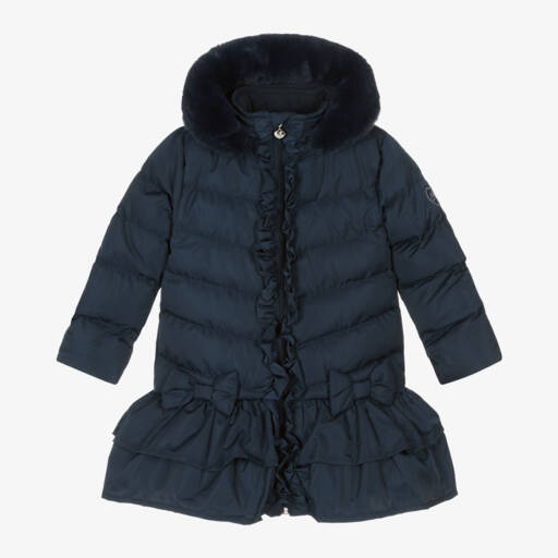 A Dee-Girls Navy Frilled Padded Coat | Childrensalon Outlet