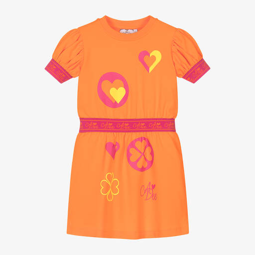 A Dee-Girls Orange Cotton Heart Dress | Childrensalon Outlet