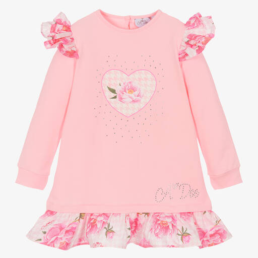 A Dee-فستان قطن جيرسي مزين بكشكش لون زهري | Childrensalon Outlet