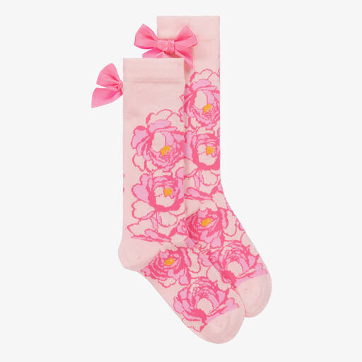 A Dee-Girls Pink Cotton Knee High Floral Socks | Childrensalon Outlet