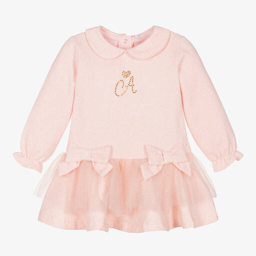 A Dee-Girls Pink Cotton Tulle & Bow Dress | Childrensalon Outlet