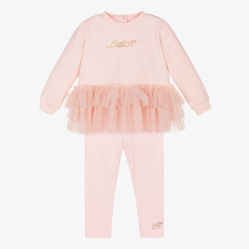 A Dee-Girls Pink Cotton & Tulle Leggings Set | Childrensalon Outlet