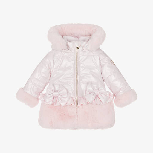 A Dee-Girls Pink Faux Fur Hooded Puffer Coat  | Childrensalon Outlet