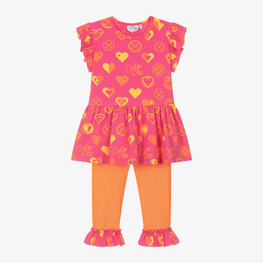 A Dee-Girls Pink & Orange Cotton Leggings Set | Childrensalon Outlet
