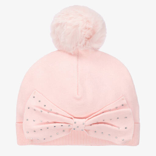A Dee-Girls Pink Pom-Pom Bow Hat | Childrensalon Outlet