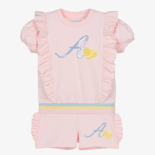 A Dee-Girls Pink Tennis Logo Shorts Set | Childrensalon Outlet