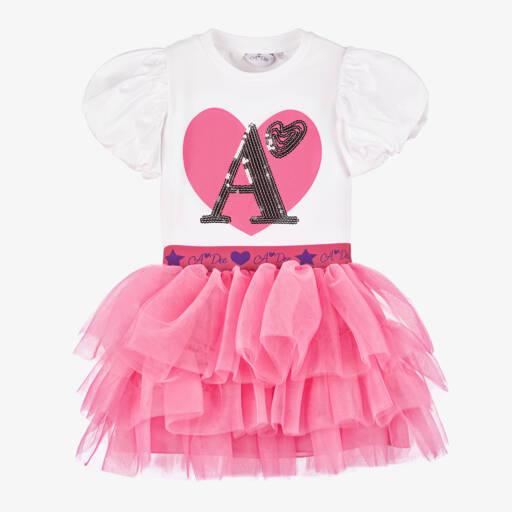 A Dee-Girls Pink & White Tulle Skirt Ensemble | Childrensalon Outlet