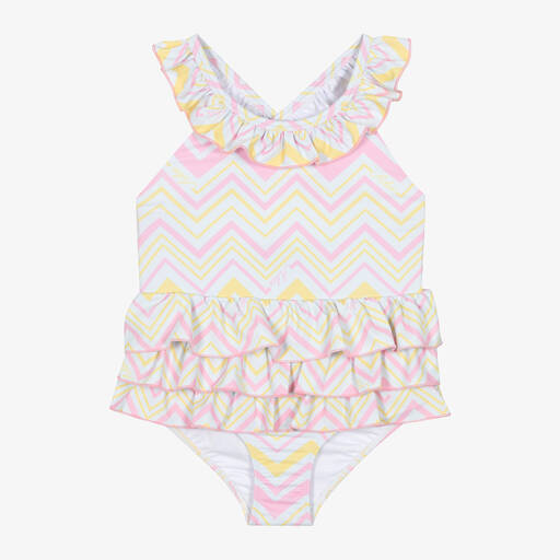 A Dee-Girls Pink & Yellow Zig Zag Swimsuit | Childrensalon Outlet