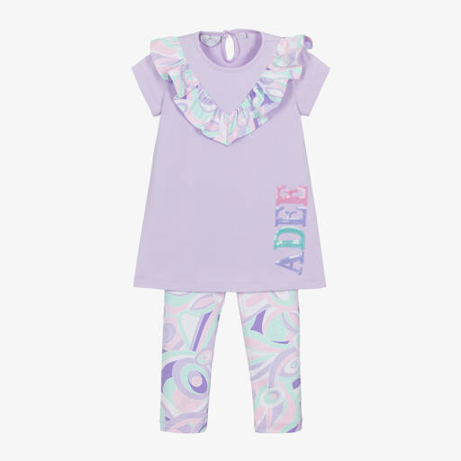 A Dee-Girls Purple Cotton Abstract Leggings Set | Childrensalon Outlet