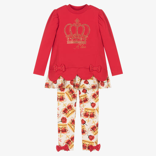 A Dee-Girls Red Cotton Crown Leggings Set | Childrensalon Outlet