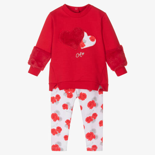 A Dee-Girls Red Cotton Leggings Set | Childrensalon Outlet