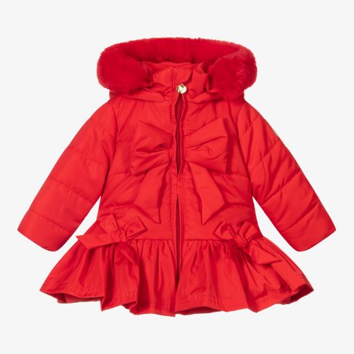 A Dee-Girls Red Hooded Bow Coat | Childrensalon Outlet