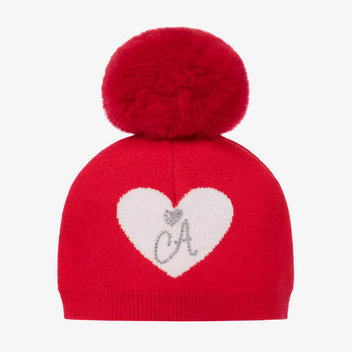 A Dee-Girls Red Knitted Pom-Pom Hat | Childrensalon Outlet