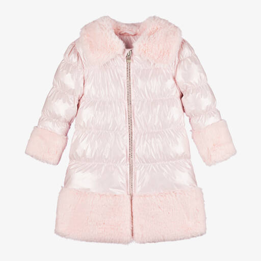 A Dee-Girls Shimmering Pink Fur-Trim Coat | Childrensalon Outlet