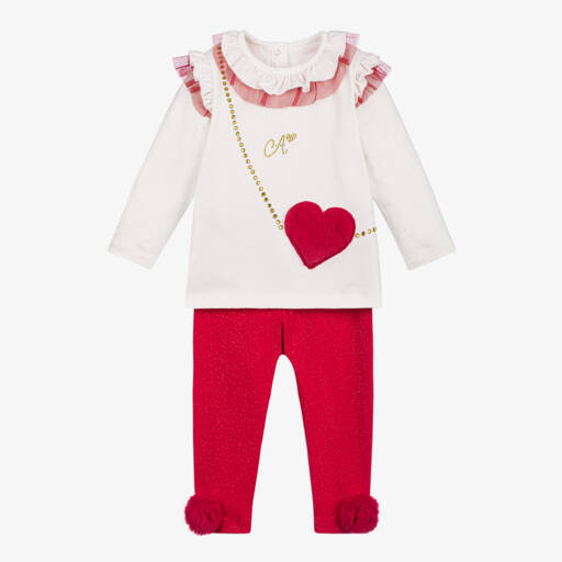 A Dee-طقم ليقنز قطن لون أحمر براق للبنات | Childrensalon Outlet