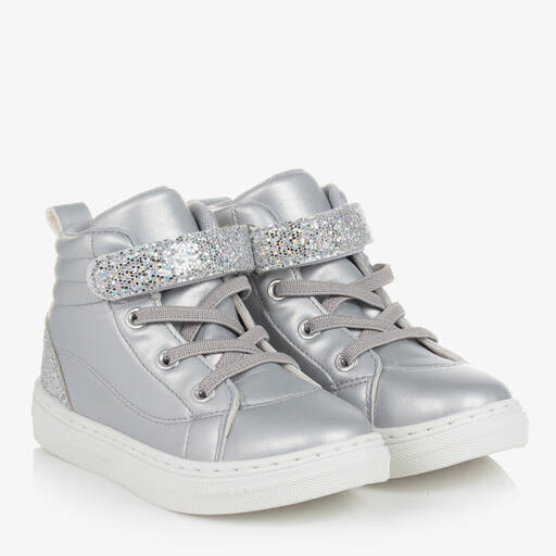 A Dee-Silberfarbene, glitzernde hohe Sneaker für Mädchen | Childrensalon Outlet