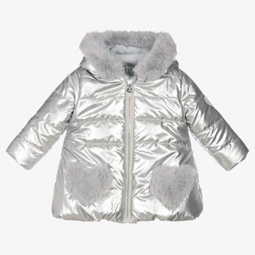 A Dee-Girls Silver Puffer Coat | Childrensalon Outlet