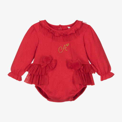 A Dee-بودي سوت قطن لون أحمر براق للمولودات | Childrensalon Outlet