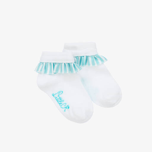 A Dee-Girls White & Blue Cotton Socks | Childrensalon Outlet