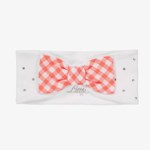 A Dee-Girls White & Coral Pink Bow Headband | Childrensalon Outlet