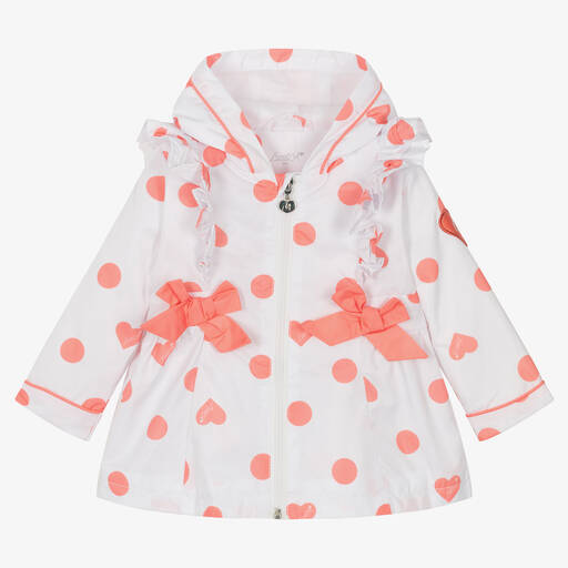 A Dee-Girls White & Coral Pink Ruffle Coat | Childrensalon Outlet