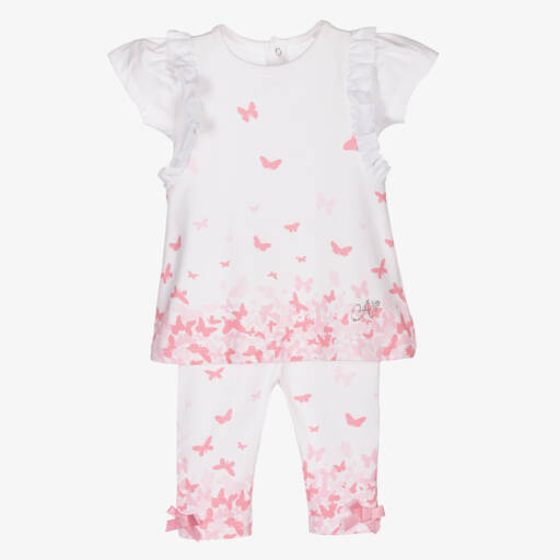 A Dee-Girls White Cotton Butterfly Leggings Set | Childrensalon Outlet