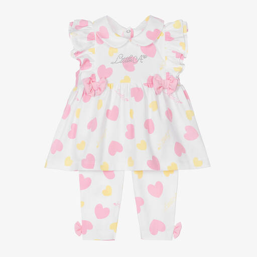 A Dee-Girls White Cotton Hearts Leggings Set | Childrensalon Outlet