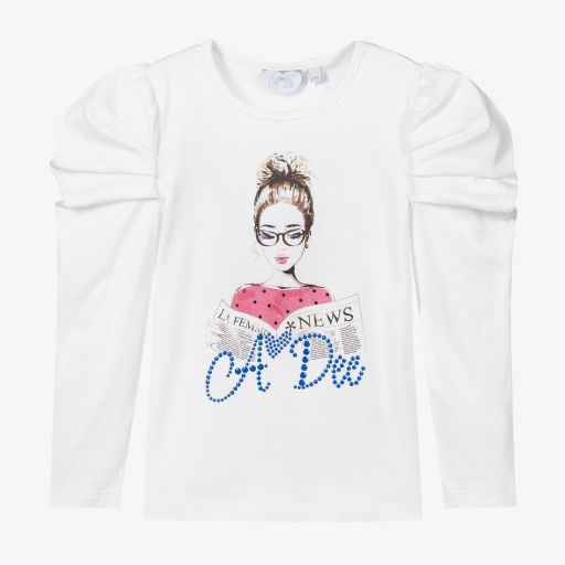 A Dee-تيشيرت قطن جيرسي لون أبيض للبنات | Childrensalon Outlet