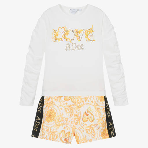 A Dee-Girls White & Gold Shorts Set | Childrensalon Outlet