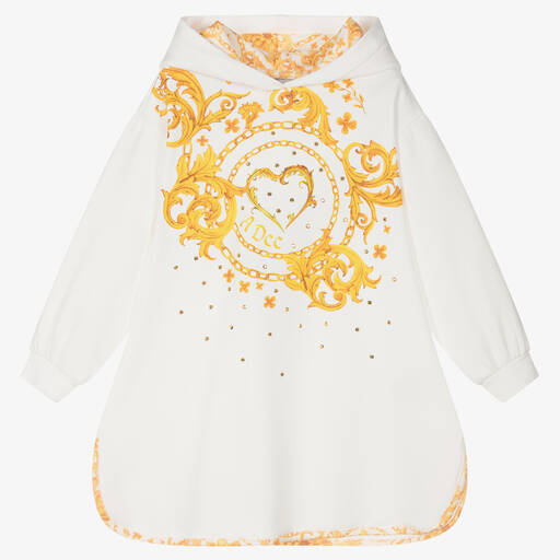 A Dee-Girls White & Gold Sweatshirt Dress | Childrensalon Outlet