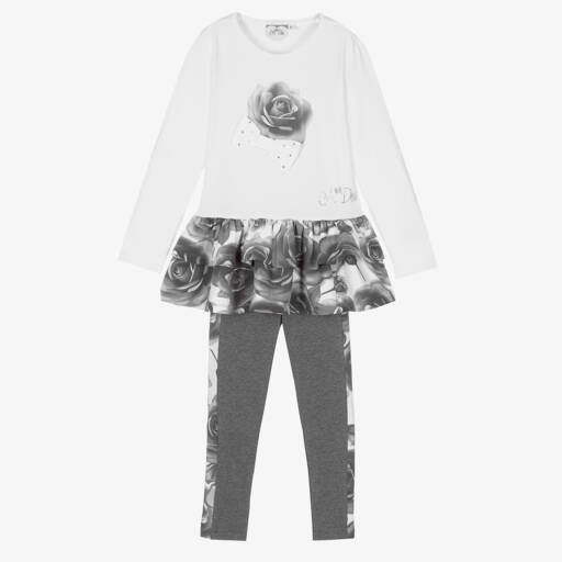 A Dee-Girls White & Grey Rose Leggings Set | Childrensalon Outlet