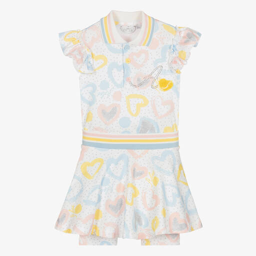 A Dee-Girls White Heart Print Skort Set | Childrensalon Outlet