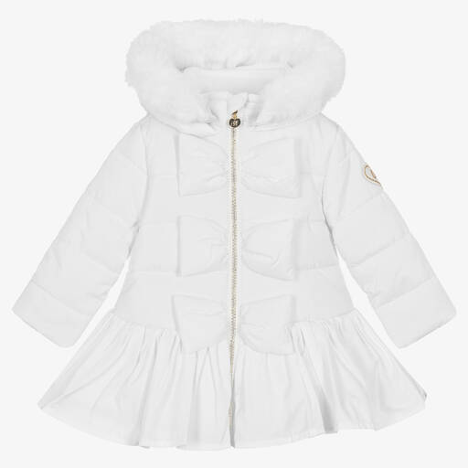 A Dee-Белое пальто с капюшоном для девочек | Childrensalon Outlet