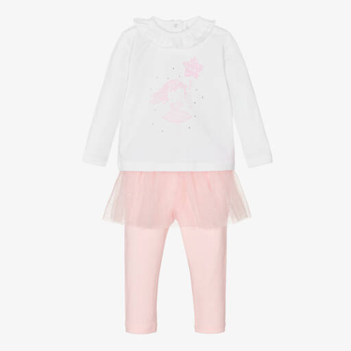 A Dee-Girls White & Pink Diamanté Leggings Set | Childrensalon Outlet