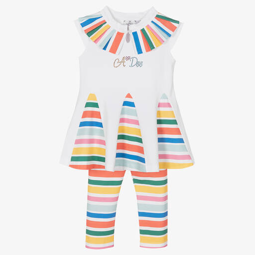 A Dee-Girls White Stripe Cotton Leggings Set  | Childrensalon Outlet
