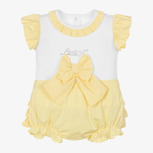 A Dee-Girls Yellow Cotton Bow Shorts Set | Childrensalon Outlet