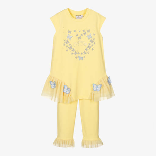 A Dee-Girls Yellow Cotton Butterfly Leggings Set | Childrensalon Outlet