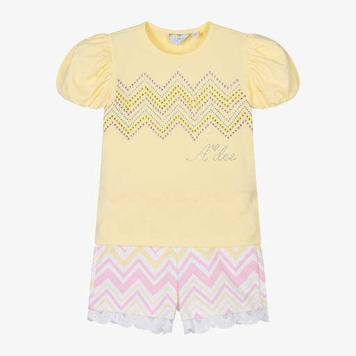 A Dee-Girls Yellow Cotton Shorts Set | Childrensalon Outlet