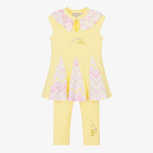 A Dee-Girls Yellow Cotton Zigzag Leggings Set | Childrensalon Outlet